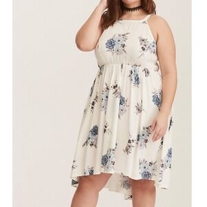NEW Torrid Challis Floral High Low Halter Dress Plus Size Boho Feminine White 3X